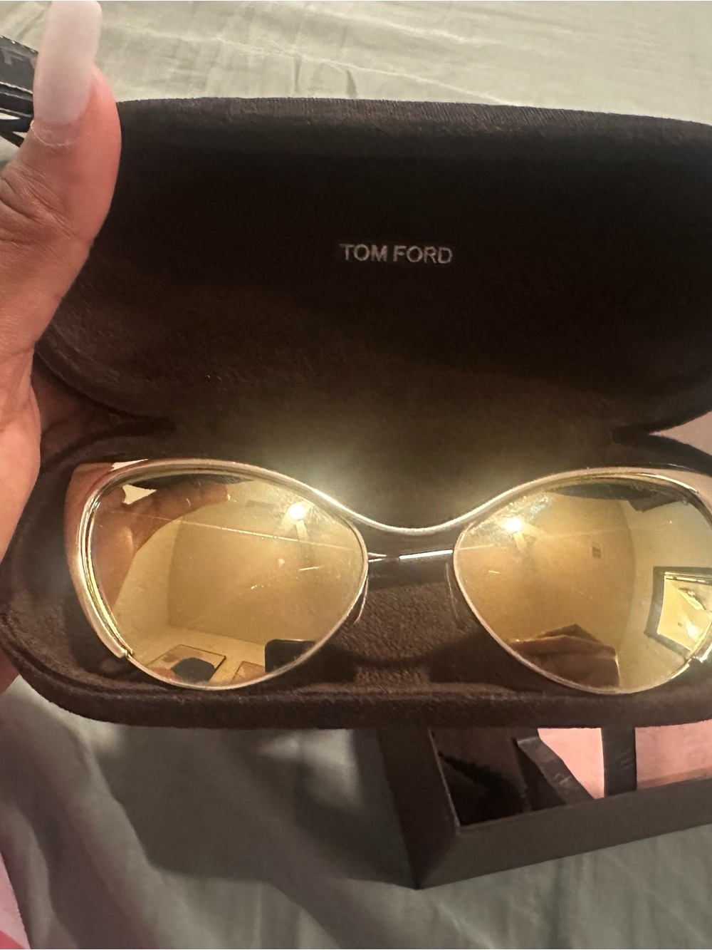Tom Ford Gold Cat-Eye Sunglasses with Mirrored Lenses